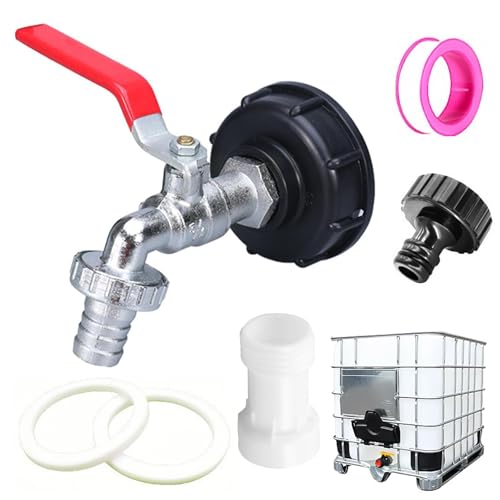IBC Auslaufhahn mit Auslauf Verlängerung S60x6 Grobgewinde, IBC Adapter Wasserfass 1000l Auslaufhahn mit 3/4 Zoll Anschluss IBC Tank für Wassertank Wasserhahn Regenwassertank von NCCHDZSW