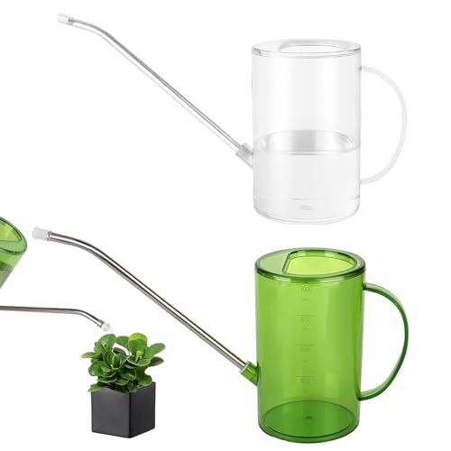 NCCHDZSW 2Pcs Gießkanne Zimmerpflanzen 1L Blumengießkanne Edelstahl Langer Auslauf GiesskannePflanzengießkanne mit Langem Auslauf und Skala Gießkanne für Blumen Haus Außen und Garten von NCCHDZSW