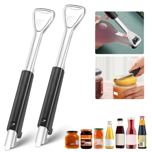 NCCHDZSW Einstellbarer Dosenöffner 2 Pcs Jar Opener aus Edelstahl Multifunktionaler Verstellbarer Griff Manuell Lid Opener Flaschenöffner für Senioren Deckelöffner Schwarz von NCCHDZSW