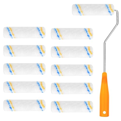 NCCHDZSW Farbroller Wandfarbe 10 Pcs 100 mm Mikrofaser Maler Rollen mit komfortablem Rutschfester Griff Polyester Kurzflorig Farbroller Malerrolle für Fassadenfarben Gebäudedekoration Wandfarbe von NCCHDZSW