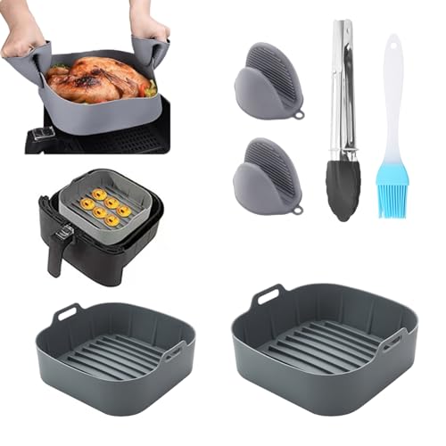 NCCHDZSW Heißluftfritteuse Zubehör 6 Pcs Wiederverwendbar Leicht zu Reinigender Silikonform für Heißluftfritteuse mit Ofenhandschuhe Food Tongs und Silicone Oil Brush für Heißluftfritteuse ikrowelle von NCCHDZSW