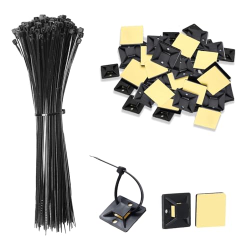 NCCHDZSW Klebesockel für Kabelbinder 300 Stück Schwarz Selbstklebend Kabelbinder Halter Klein Kabel Klebehalter Halterung Kabelbinderhalter für Kabelmanagement Hause und Büro von NCCHDZSW
