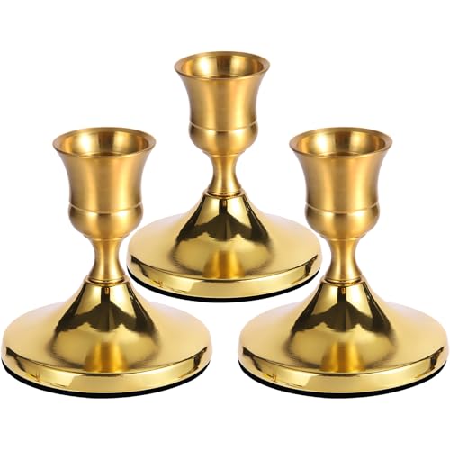 Kerzenhalter aus Messing, goldfarben, Vintage-Stil, für Esstisch, Hochzeit und Party, passend für Standard-Kerzen, Kaminsims und Heimdekorationen, 3 Stück Kerzenhalter aus Messing, goldfarben, Vintage-Stil, für Esstisch, Hochzeit und Party, passend für Standard-Kerzen, Kaminsims und Heimdekorationen, 3 Stück von NCJXWZ