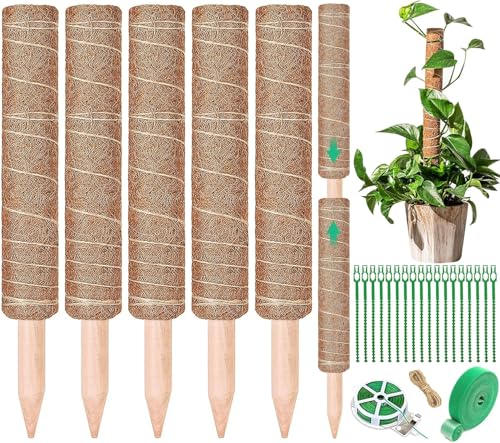 NCKIHRKK 5 Stück Moosstab, 42cm Kokosfaser Monstera Rankhilfe mit Zubehör, Moosstab für Monstera, Pflanzstab, Moss Pole Rankhilfe für Monstera Ausziehbar bis zu 160cm von NCKIHRKK