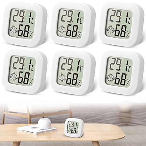 NCKIHRKK Luftfeuchtigkeitsmesser Raumthermometer Innen, 6 Stück Mini Digital Hygrometer Thermometer Innen, Hydrometer Feuchtigkeit Digital für Babyzimmer, Wohnzimmer, Büro, Gewächshaus, Weiß von NCKIHRKK