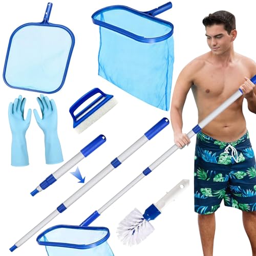 NCKIHRKK 6er Set Pool Kescher Reinigungsset, 100 cm lang Poolkescher Feinmaschig mit Teleskopstange, Poolzubehörset Poolreinigung für Teich, Algen, Pool, Spa, Algenkescher, Laubkescher von NCKIHRKK