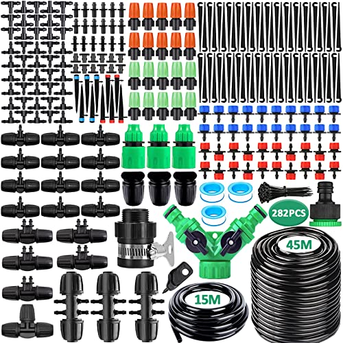 NCKIHRKK 281 Stück Bewässerungssystem, 45M + 15M Bewässerungssets Micro Automatische Bewässerung KIt Gewächshaus, Tröpfchenbewässerung Bewässerungssystem Garten Gewächshaus Pflanzen von NCKIHRKK