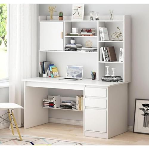 Computertisch mit Schrank, 47-zoll-home-office-schreibtisch mit Bücherregal und Schubladen, Schreibtischtisch Aus Holz für Arbeitszimmer/Arbeitsplatz, Platzsparendes (100x45x164cm(39x18x64"), White) von NCLOYN