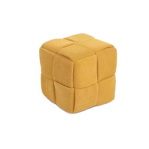 Handgefertigter, Gewebter Würfelhocker mit Samt Gepolsterter Fußhocker, Moderner Quadratischer Fußstützenhocker für Den Eingangsbereich Im Wohnzimmer, Schlafzimmer(36x36x36cm(14x14x14inch), Yellow) von NCLOYN