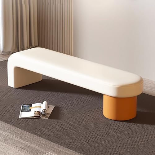 NCLOYN Bettbank Aus Pu-Leder, Moderne Polsterbank Am Ende des Bettes für Schlafzimmer, Sitzbank mit Massivholzrahmen, Schuhbank für Den Eingangsbereich des Wohnzimmers(100x40x45cm(39x16x18in), Beige) von NCLOYN