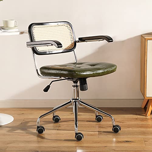 NCLOYN Home Bürostuhl, Pu-Leder Gepolsterter Schreibtischstuhl, Verstellbarer Drehbarer Computerstuhl mit Rattan-mittelrückenstütze, Ergonomischer Retro Arbeitsstuhl (45x46x54cm(18x18x21inch), Green) von NCLOYN