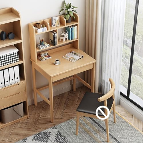 NCLOYN Massivholz-Schreibtisch mit Aufsatz, Moderner Computertisch mit Schubladen und Bücherregal, Kompakter Studenten-studientisch, Arbeitsplatz Zur Platzersparnis(80x45x135cm(31x18x53in), Natural) von NCLOYN