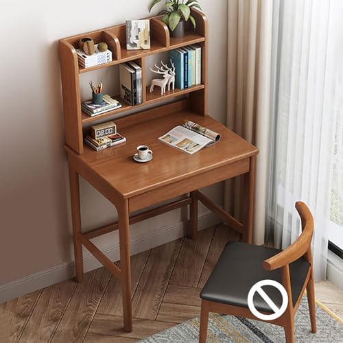 NCLOYN Massivholz-Schreibtisch mit Aufsatz, Moderner Computertisch mit Schubladen und Bücherregal, Kompakter Studenten-studientisch, Arbeitsplatz Zur Platzersparnis(80x45x135cm(31x18x53in), Walnut) von NCLOYN