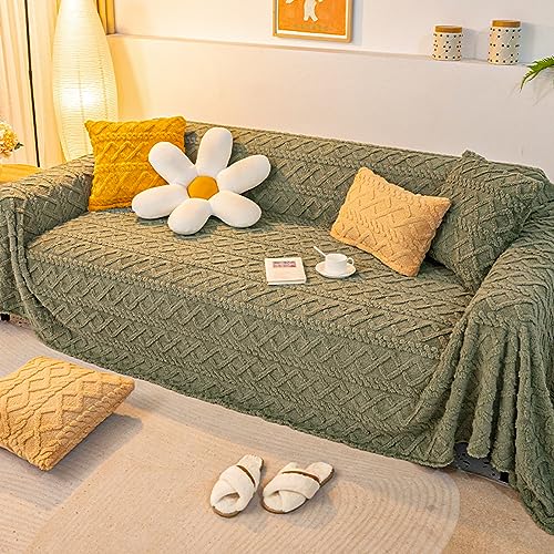 NCLOYN Plüsch-couchbezug, Decke Warm Weich Zotteliger Sofabezug, übergroße Dekoration Sofaüberwürfe, Wendbarer Möbelschutz für Hunde und Katzen(180x340cm(71x134inch), Green) von NCLOYN