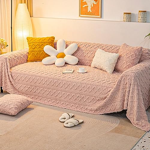 NCLOYN Plüsch-couchbezug, Decke Warm Weich Zotteliger Sofabezug, übergroße Dekoration Sofaüberwürfe, Wendbarer Möbelschutz für Hunde und Katzen(180x380cm(71x150inch), Pink) von NCLOYN