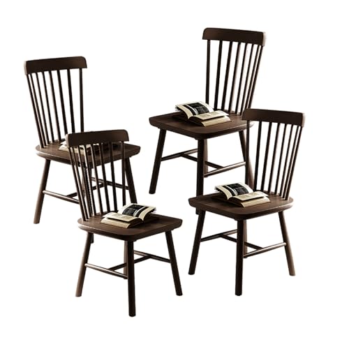 NCLOYN Windsor Esszimmerstühle, 2er/4er-set, Beistellstuhl Aus Massivem Holz Im Landhausstil mit Spindelrückenlehne, Bauernstuhl Aus Eiche für Esszimmer, Küche, Restaurant(4 Pack, Walnut) von NCLOYN