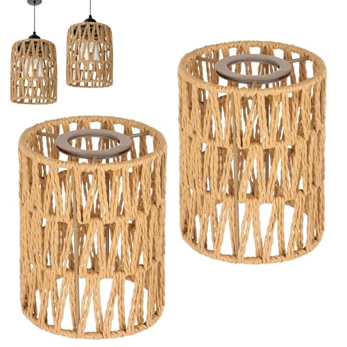 2 Stück Lampenschirm Boho, Zylinder Rattan Lampenschirm Outdoor Papierlampenschirm Lampenschirme für Hängelampen Deckenleuchten Pendelleuchten Stehlampe von NCOALE