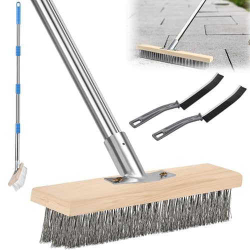 Drahtbesen zur Moosentfernung mit Stiel, Stahlbesen mit abnehmbarem 165 cm Stiel Robust Stahldrahtbesen für Entfernen von Unkraut Moos Algen und Hartnäckigen von NCOALE