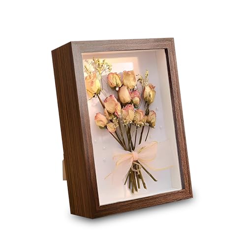 NCOALE 3D Bilderrahmen zum Befüllen, 22x27cm Bilderrahmen Tief 3D Objektrahmen Tiefer 3cm Bilderrahmen Vintage Holzrahmen Quadratisch für Blumen Hochzeitsgeschenk DIY Kunstwerke von NCOALE
