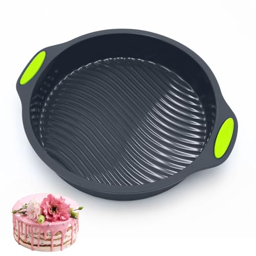 NCOALE Kuchenform Rund 9 Zoll Silikon Backform Antihaft Backformen BPA-Frei Auslaufsicher Tortenform für Schichtkuchen, Käsekuchen und Regenbogenkuchen (Dunkelgrau) von NCOALE