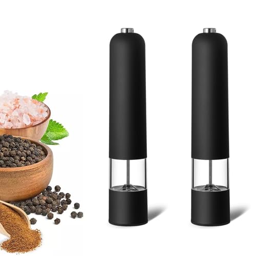 Elektrische Salz- und Pfeffermühle Set, Batteriebetriebenes Automatisches Salz- und Pfeffermühlen-Set mit LED-Licht, Einstellbare Grobheit, One-Touch-Taste, Keramikmahlwerk (Schwarz, Salz- & von NCONCO