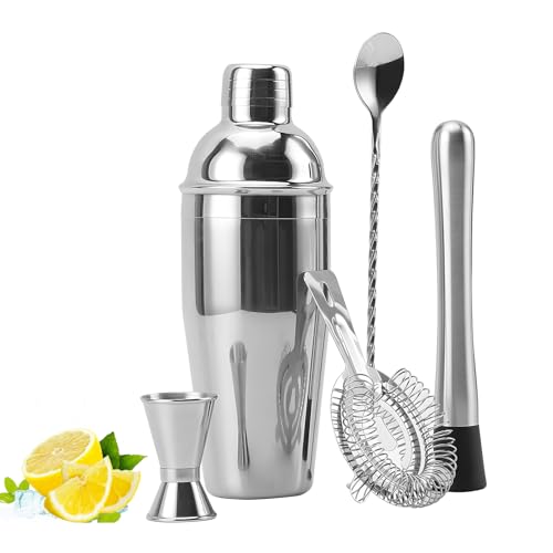 NCONCO Cocktail Shaker, Edelstahl Cocktail Shaker, 750ml Cocktail Shaker, 750ml Premium Barkeeper Set, 5 Stück Profi Shaker Cocktail Set Zubehör Werkzeuge von NCONCO