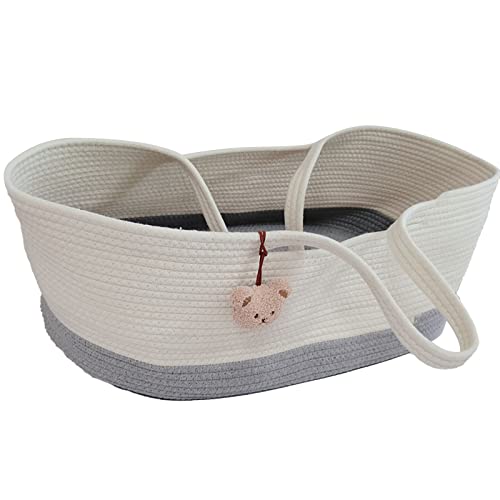 NCONCO ﻿Newborn Bed Basket Bed Handheld,Baby Bed Portable,Cotton Rope Infant Carrycot Bed Linen Sleeping Bag for Outdoor Travel Car,Trip Travel (Grey + White) von NCONCO
