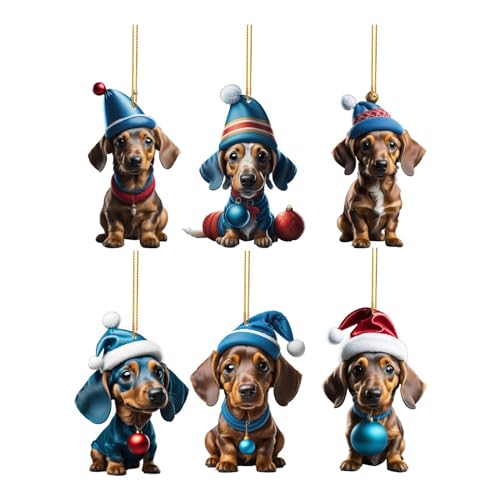 Dackel Deko Acryl Weihnachtsschmuck Dackel Weihnachtsdeko Christmas Decorations Hund Weihnachten Baumschmuck Weihnachtsdekoration für Zuhause und Auto Lustige Weihnachtskugeln Weihnachtsdackel von NCQiFei