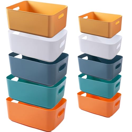 10 Stück Kunststoff Aufbewahrungsboxen,Mehrere Farben Organisation Aufbewahrungskörbe für Küche,Schrank,Büro,Bad,Spielzeug,Home Tidy Open Storage Bins mit Griffen (5pcs 24x17.5x9.5cm + 5pcs 20x14x7cm) von NCRGB