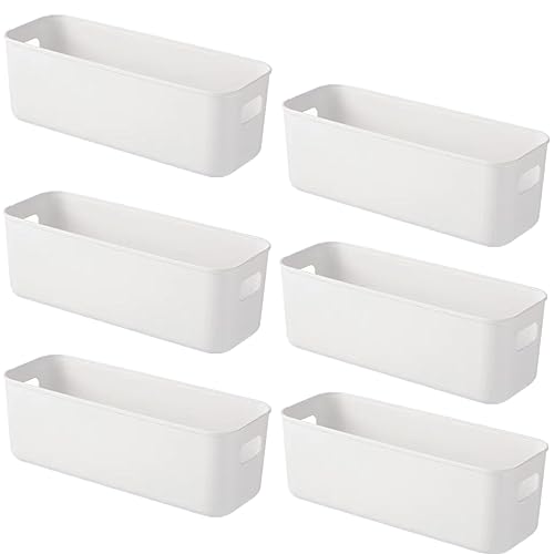 Aufbewahrungsbox Kunststoff Aufbewahrungskorb mit Griffen Küchenschrank Organizer Box Körbe Aufbewahrung Kunststoffbox für Badezimmer Regal Kunststoffbox (28×9×10cm, 6 White) von NCRGB