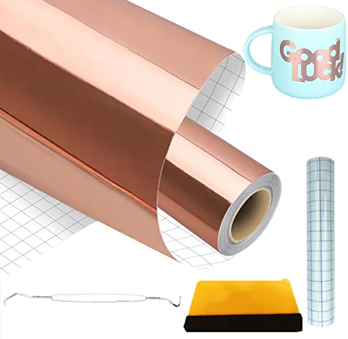 NCRGB Klebefolie 30.5x150cm(mit Werkzeugset) Selbstklebende Vinylfolie Plotter,Permanentes Plotterfolie Vinyl,Plotter Selbstklebende Folie für Aufkleber (Rose Gold) von NCRGB
