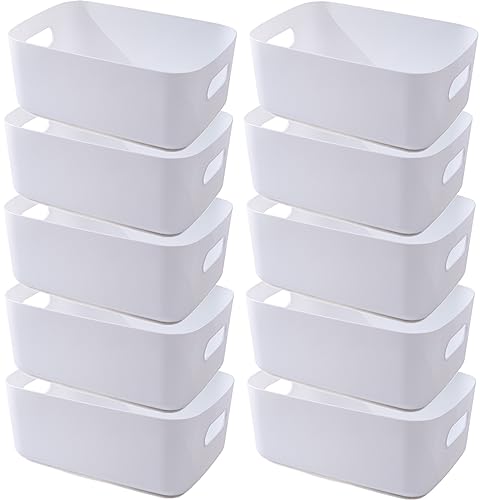 NCRGB Aufbewahrungsbox Kunststoff Aufbewahrungskorb mit Griffen Küchenschrank Organizer Box Körbe Aufbewahrung Kunststoffbox für Badezimmer Regal Kunststoffbox (20x14x7cm, 10 White) von NCRGB