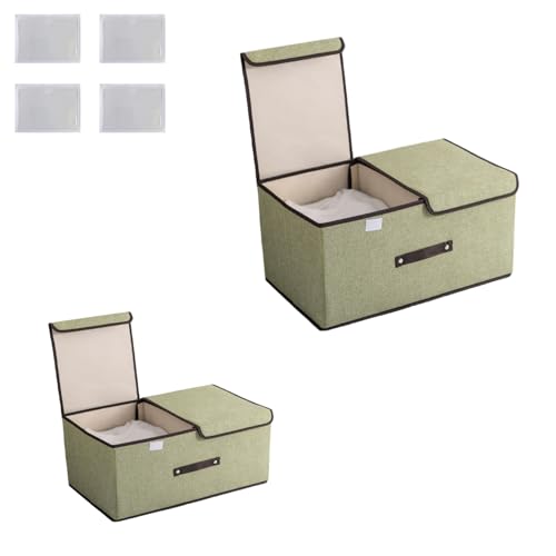 NCRGB 2 Grün Große Stoff Faltbare Aufbewahrungsboxen mit Deckel und Fächern,Faltbare Stoffbox mit Griffenl,Kleiderschrank Organizer,Aufbewahrungsbox für Spielzeug(36 cm/1 stück+50 cm/1 stück) von NCRGB