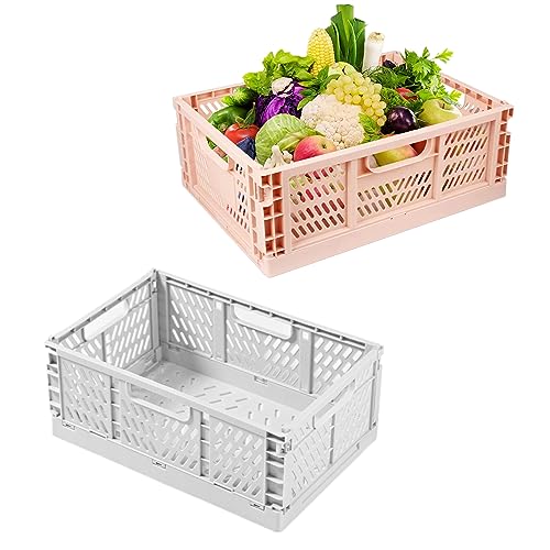 NCRGB 2 Stück Klappkiste Aufbewahrungskorb(Weiß, Rosa 43×29×16cm) Groß Stapelbar Klappbox Klappkisten Körbe Aufbewahrungskiste Korb Aufbewahrung,Storage Boxes,Klappkorb für Küche Schlafzimmer von NCRGB