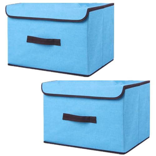 NCRGB 2 Stück Stoff Faltbare Aufbewahrungsboxen mit Deckel 26×19×16cm,Stoffaufbewahrungsbehälter mit Deckel,Kleiderschrank Organizer für Kleideraufbewahrung,Raumorganisation-Blau von NCRGB
