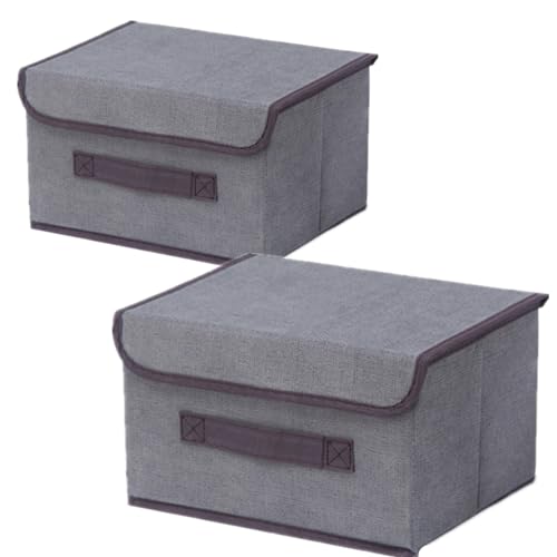 NCRGB 2 Stück Stoff Faltbare Aufbewahrungsboxen mit Deckel 26×19×16cm,Stoffaufbewahrungsbehälter mit Deckel,Kleiderschrank Organizer für Kleideraufbewahrung,Raumorganisation-Grau von NCRGB