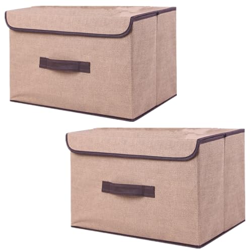 NCRGB 2 Stück Stoff Faltbare Aufbewahrungsboxen mit Deckel 36×23×24cm,Stoffaufbewahrungsbehälter mit Deckel,Kleiderschrank Organizer für Kleideraufbewahrung,Raumorganisation-Beige von NCRGB