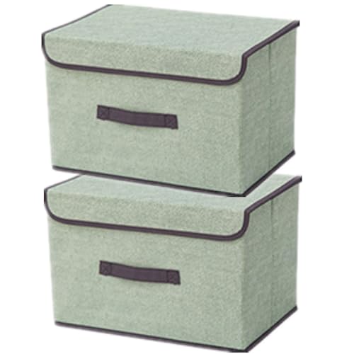 NCRGB 2 Stück Stoff Faltbare Aufbewahrungsboxen mit Deckel 36×23×24cm,Stoffaufbewahrungsbehälter mit Deckel,Kleiderschrank Organizer für Kleideraufbewahrung,Raumorganisation-Hellgrün von NCRGB