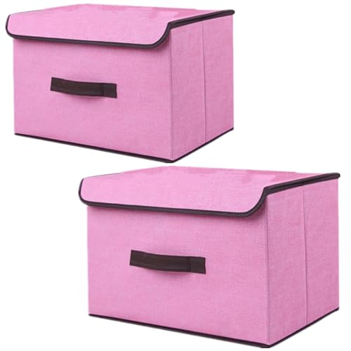 NCRGB 2 Stück Stoff Faltbare Aufbewahrungsboxen mit Deckel 36×23×24cm,Stoffaufbewahrungsbehälter mit Deckel,Kleiderschrank Organizer für Kleideraufbewahrung,Raumorganisation-Rosa von NCRGB