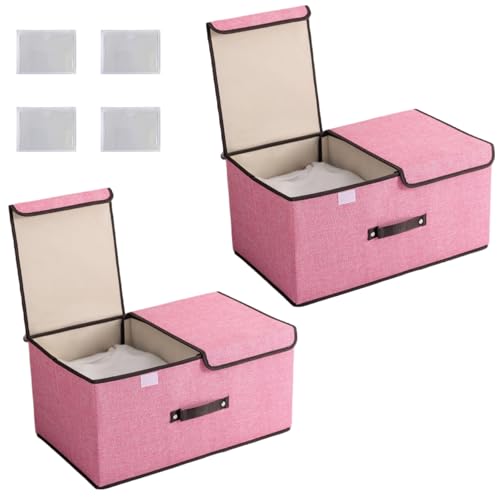 NCRGB 2 stück Große Stoff Faltbare Aufbewahrungsboxen mit Deckel und Fächern 50×30×25 cm,Rosa Faltbare Stoffbox mit Griffenl,Kleiderschrank Organizer,Aufbewahrungsbox für Spielzeug mit Etikett NCRGB 2 stück Große Stoff Faltbare Aufbewahrungsboxen mit Deckel und Fächern 50×30×25 cm,Rosa Faltbare Stoffbox mit Griffenl,Kleiderschrank Organizer,Aufbewahrungsbox für Spielzeug mit Etikett von NCRGB