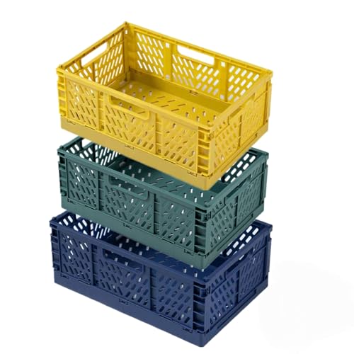 NCRGB 3 Klappbox,Klappkiste Aufbewahrungskorb,Klappboxen Faltbar Stabil,Klein&Groß Aufbewahrungsbox Aufbewahrungskorb für Küche Schlafzimmer Büro (Dunkle, 22×14.8×7.8 cm) von NCRGB
