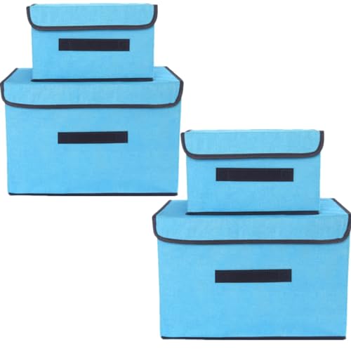 NCRGB 4 Stück Stoff Faltbare Aufbewahrungsboxen mit Deckel(36cm/2 Pack+26cm/2 Pack) Stoffaufbewahrungsbehälter mit Deckel,Kleiderschrank Organizer für Kleideraufbewahrung,Raumorganisation-Blau von NCRGB