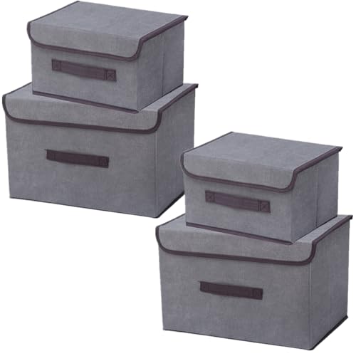 NCRGB 4 Stück Stoff Faltbare Aufbewahrungsboxen mit Deckel(36cm/2 Pack+26cm/2 Pack) Stoffaufbewahrungsbehälter mit Deckel,Kleiderschrank Organizer für Kleideraufbewahrung,Raumorganisation-Grau von NCRGB