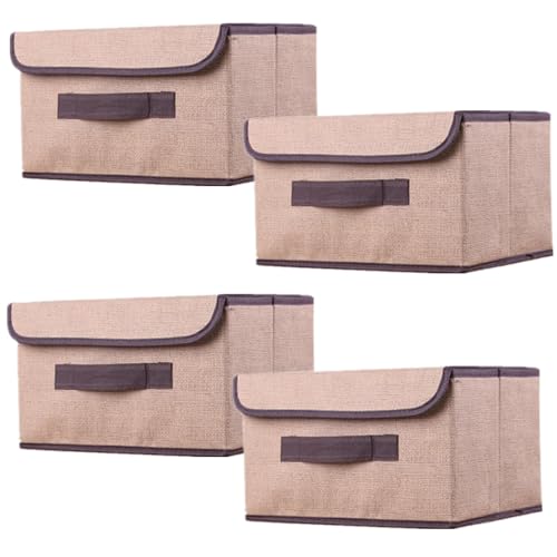 NCRGB 4 Stück Stoff Faltbare Aufbewahrungsboxen mit Deckel 26×19×16cm,Stoffaufbewahrungsbehälter mit Deckel,Kleiderschrank Organizer für Kleideraufbewahrung,Raumorganisation-Beige von NCRGB