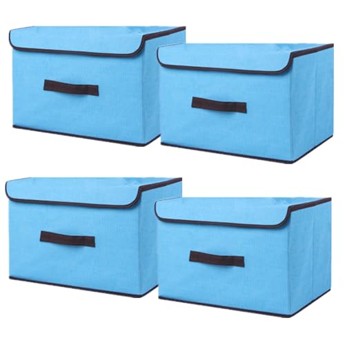 NCRGB 4 Stück Stoff Faltbare Aufbewahrungsboxen mit Deckel 26×19×16cm,Stoffaufbewahrungsbehälter mit Deckel,Kleiderschrank Organizer für Kleideraufbewahrung,Raumorganisation-Blau von NCRGB