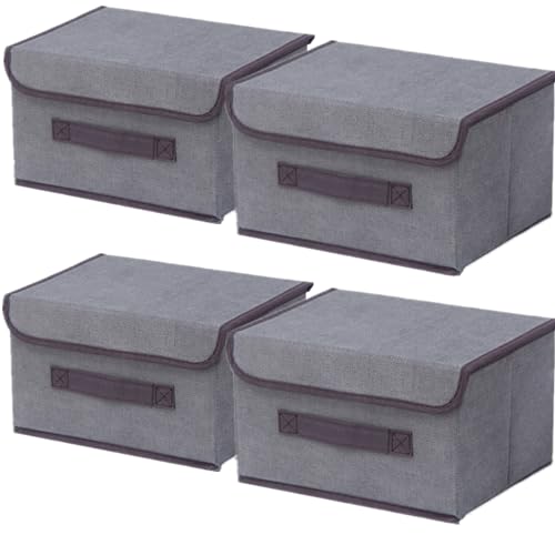 NCRGB 4 Stück Stoff Faltbare Aufbewahrungsboxen mit Deckel 26×19×16cm,Stoffaufbewahrungsbehälter mit Deckel,Kleiderschrank Organizer für Kleideraufbewahrung,Raumorganisation-Grau von NCRGB