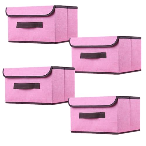 NCRGB 4 Stück Stoff Faltbare Aufbewahrungsboxen mit Deckel 26×19×16cm,Stoffaufbewahrungsbehälter mit Deckel,Kleiderschrank Organizer für Kleideraufbewahrung,Raumorganisation-Rosa von NCRGB