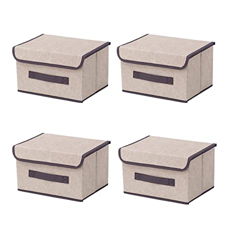 NCRGB 4 pack Stoff Faltbare Aufbewahrungsboxen mit Deckel 26×19×16cm Stoffaufbewahrungsbehälter mit Deckel,Kleiderschrank Organizer für Kleideraufbewahrung,Raumorganisation,Spielzeug-Beige von NCRGB