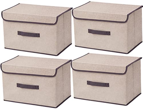 NCRGB 4 pack Stoff Faltbare Aufbewahrungsboxen mit Deckel 36×23×24cm Stoffaufbewahrungsbehälter mit Deckel,Kleiderschrank Organizer für Kleideraufbewahrung,Raumorganisation,Spielzeug-Beige von NCRGB