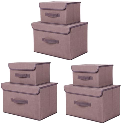 NCRGB 6 Stück Stoff Faltbare Aufbewahrungsboxen mit Deckel(36cm/3 Pack+26cm/3 Pack) Stoffaufbewahrungsbehälter mit Deckel,Kleiderschrank Organizer für Kleideraufbewahrung,Raumorganisation-Braun von NCRGB